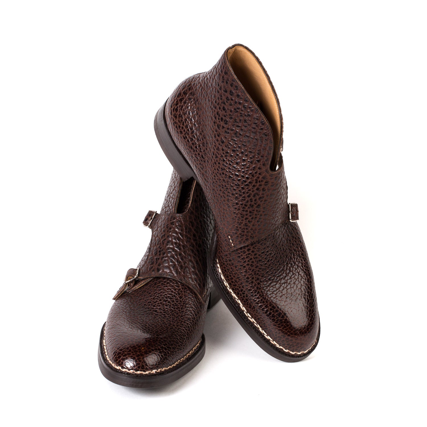 Boot "Double Buckle" made of Dark Brown Bison Leather - purely handmade